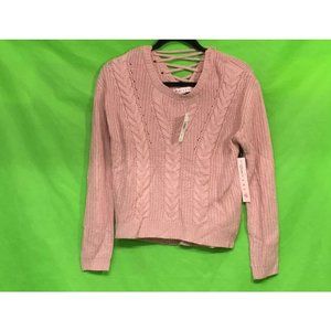 Crave Fame Lace-Up Back Cable Sweater M